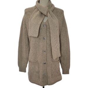 LeRoy Knits Long Cardigan With Attached Scarf